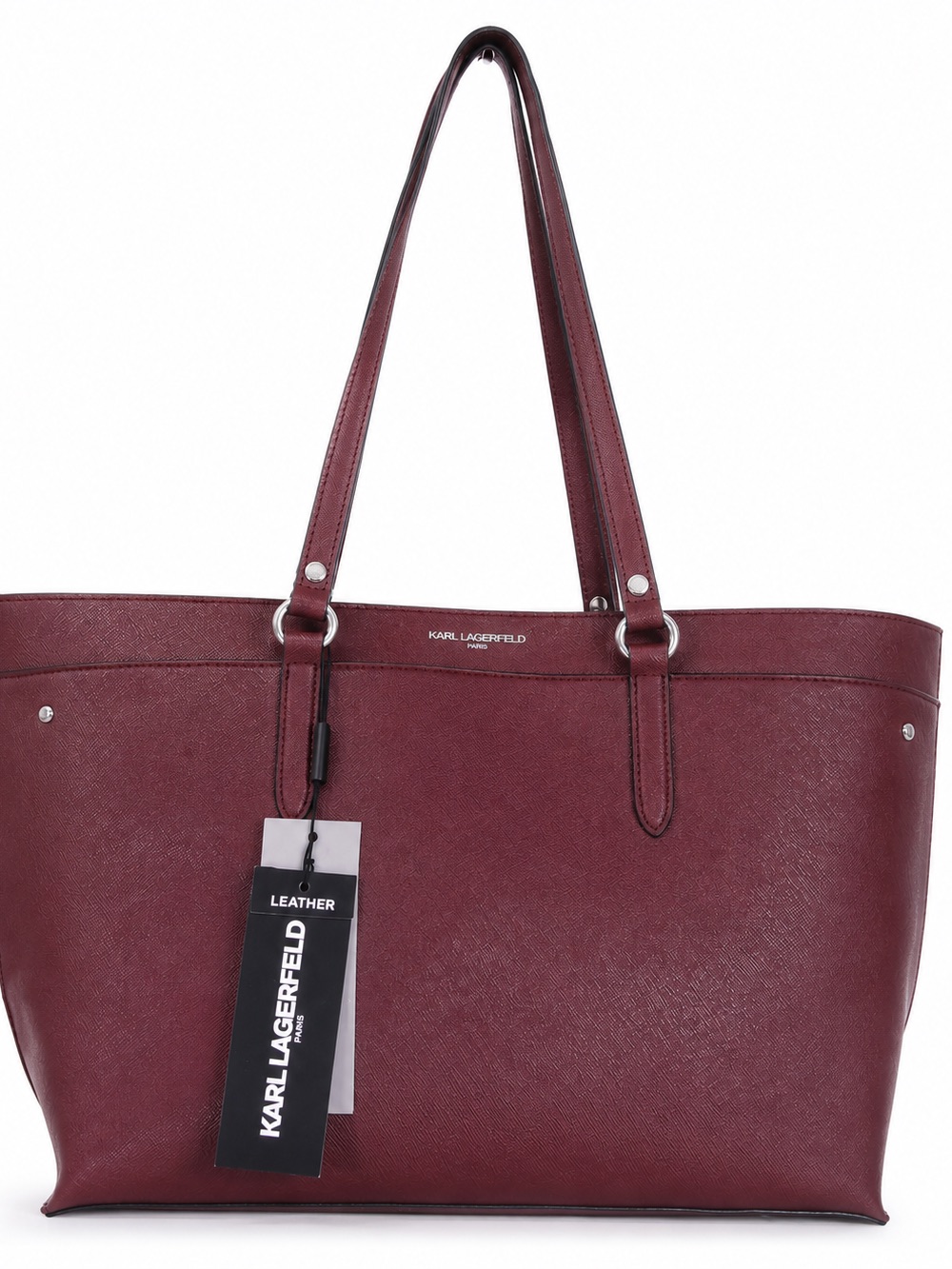 Karl Lagerfeld Paris Burgundy Leather Tote Bag Large Shoulder Handbag Nwt